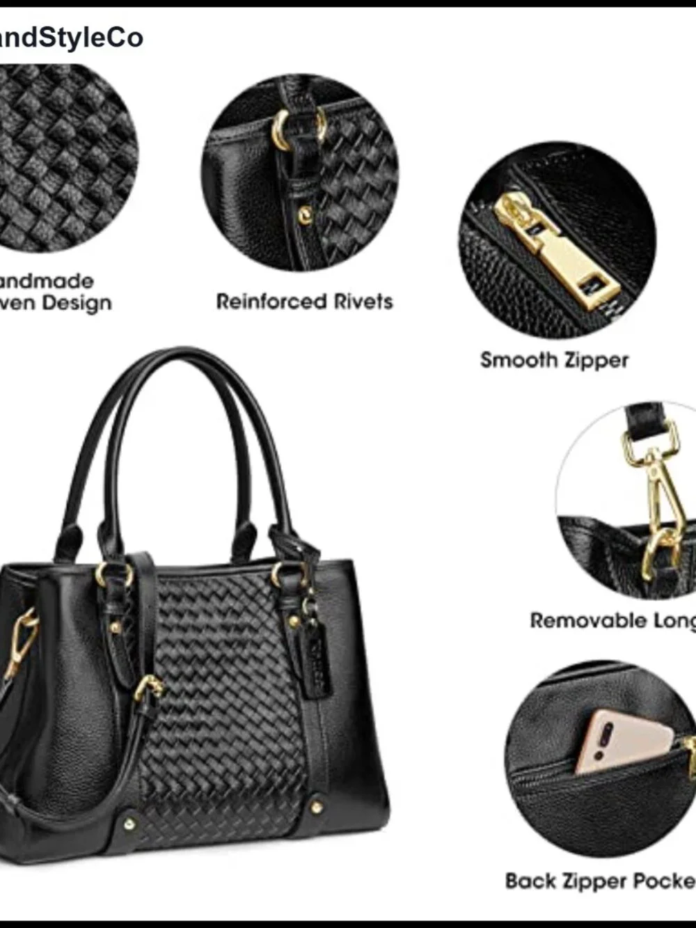 Genuine Leather Satchel Crossbody Bag Top Handle Tote Handmade Woven